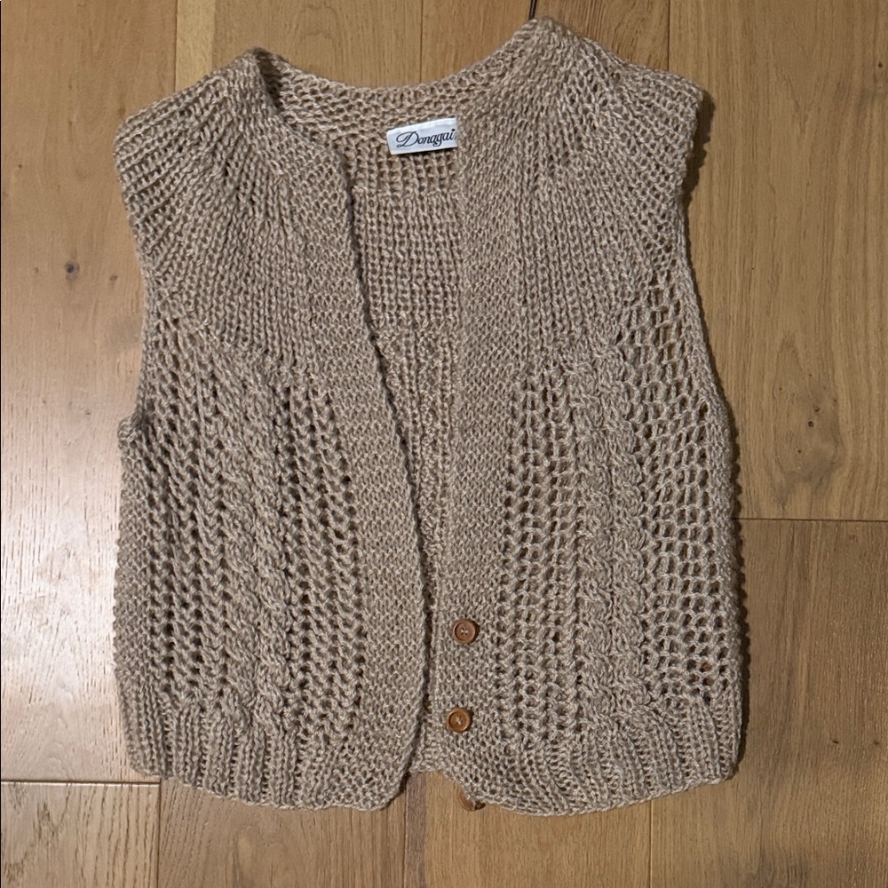 Vintage Tan Women's Knit Cardigan Vest